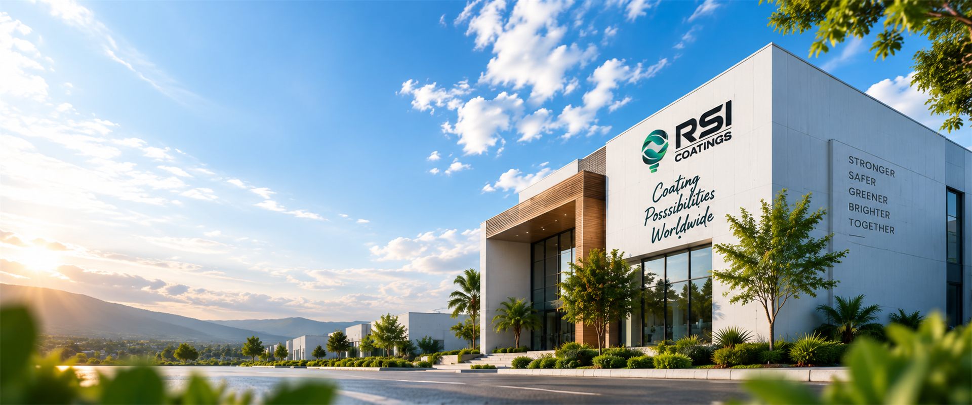 RSI Coatings head office building with 'Coating Possibilities Worldwide' signage